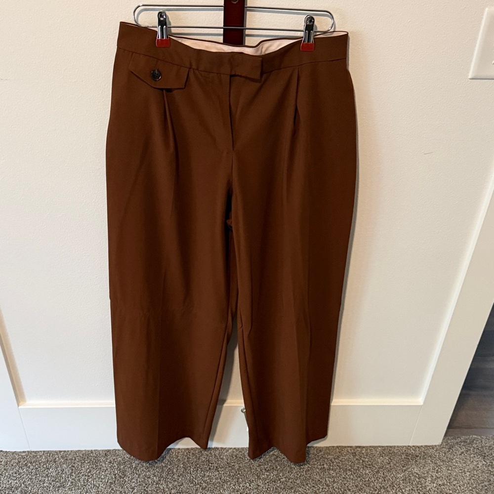 Zara Brown High-Rise Straight Trousers Size L